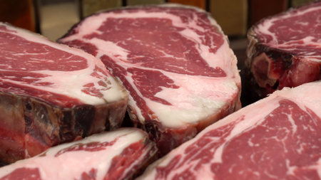 steaks on shot with selective focus Juicy medium Beef