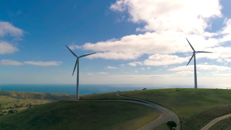 Wind turbines on beautiful mountain landsape