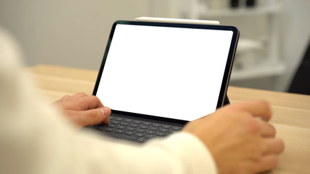 using digital touchscreen tablet with stylus pen and smart keyboard