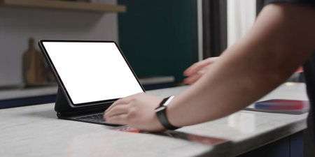 using digital touchscreen tablet with stylus pen and smart keyboard