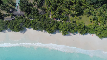 Seychelles beach aerial view of Praslin Island Anse Lazio beach