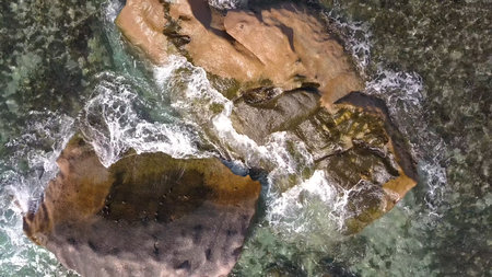 Seychelles beach aerial view of Praslin Island Anse Lazio beach