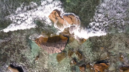 Seychelles beach aerial view of Praslin Island Anse Lazio beach