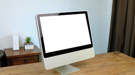 Close up view of office room with computer