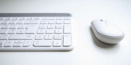 Wireless computer keyboard and mouse isolated on white backgrounの写真素材