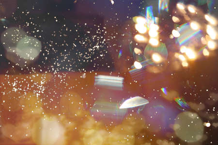Bokeh light shimmering blur spot lights on multicolored abstract backgroundの写真素材