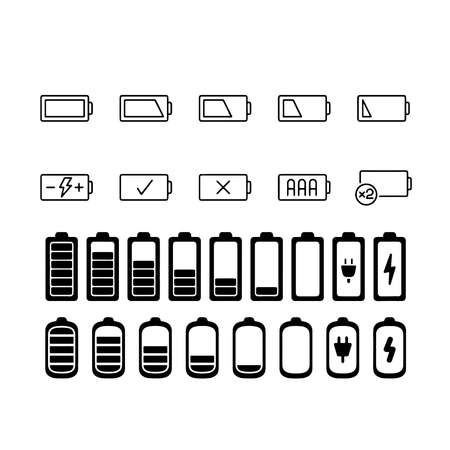 Different battery capacity charge icons with full and low statusのイラスト素材