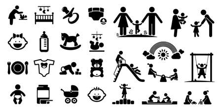 Baby,Baby toys, feeding and care icons set Vector illustrationのイラスト素材