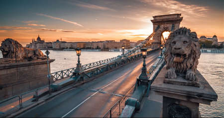 Aerial view Colorful Budapest dramatic sky Fantasticのeditorial素材