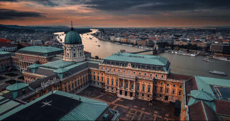 Aerial view Colorful Budapest dramatic sky Fantasticのeditorial素材
