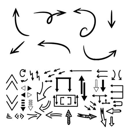 hand drawn arrows set graphic elements in black Vectorのイラスト素材
