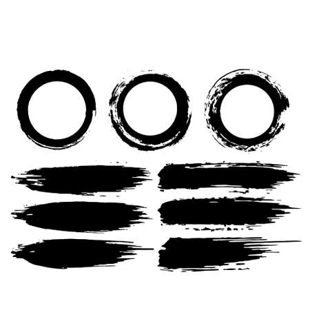 Vector black paint, ink brush stroke, brush, line or texture. Dirty artistic design element, box, frame or background for text.のイラスト素材