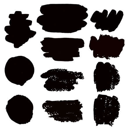 Set of black paint, ink brush strokes, brushes, lines. Dirty artistic design elementsのイラスト素材