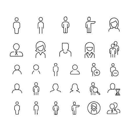 Simple Set of Business People Related Vector Line Icons. Contains such Icons as One-on-One Meeting, Workplace, Business Communicationのイラスト素材