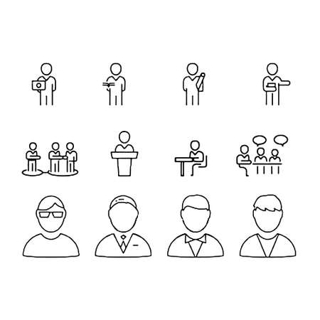 Simple Set of Business People Related Vector Line Icons. Contains such Icons as One-on-One Meeting, Workplace, Business Communicationのイラスト素材