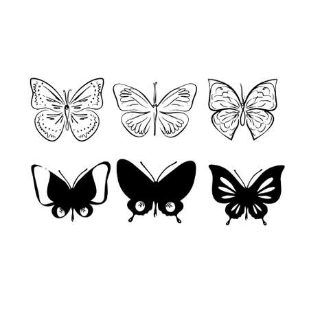 Set of butterflies isolated on white vector illustrationのイラスト素材