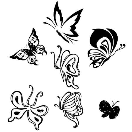 Set of butterflies isolated on white vector illustrationのイラスト素材