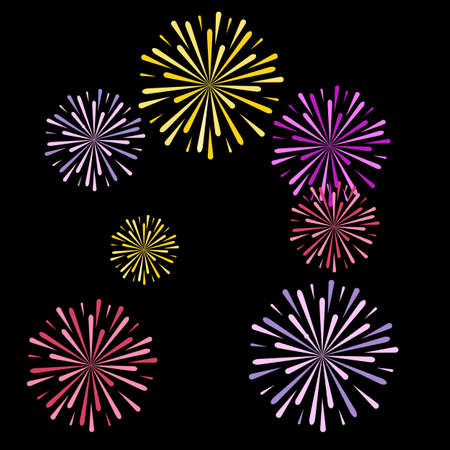 Realistic fireworks new year Vector illustrator black backgroundのイラスト素材