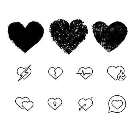 Vector hearts set Different style and shapeのイラスト素材