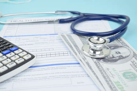 Health insurance form with stethoscope Medical Formの写真素材