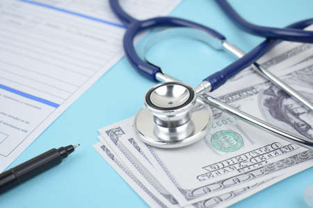 Health insurance form with stethoscope Medical Formの写真素材