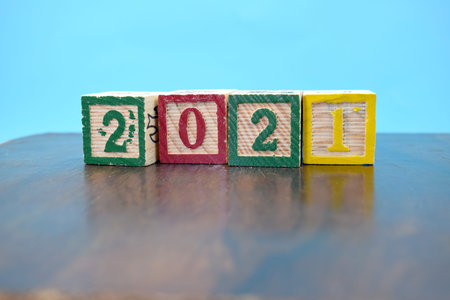 New year 2021 concept wooden cubes