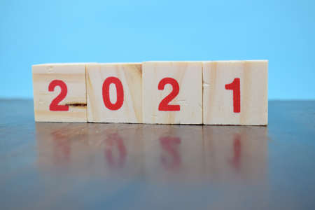 New year 2021 concept wooden cubesの写真素材