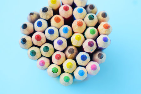 Colorful flat lay background with craft supplies School color pencils back to school (61)の写真素材