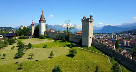 Luzern Switzerland top view Historic city center