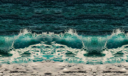 wave smashing foam spray sea water waves background white blueの写真素材