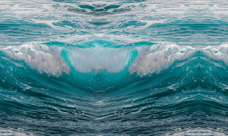 wave smashing foam spray sea water waves background white blueの写真素材