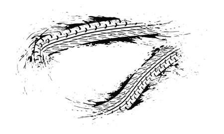 Tire tracks marks background in black and white style Vectorのイラスト素材
