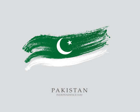 Flag of Pakistan Brush strokes drawn by hand Vector illustration on white background Independence Dayのイラスト素材