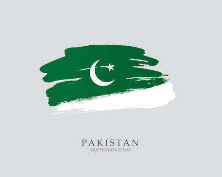 Flag of Pakistan Brush strokes drawn by hand Vector illustration on white background Independence Dayのイラスト素材