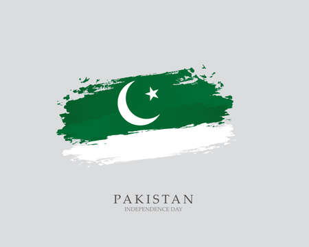 Flag of Pakistan Brush strokes drawn by hand Vector illustration on white background Independence Dayのイラスト素材