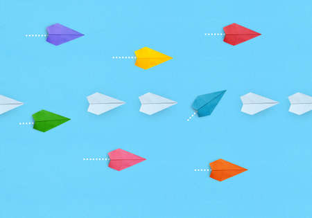 Business for innovative solution Concept, Group of paper planes in one direction and with one group individual pointing in the different wayの写真素材