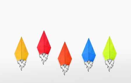 paper plane on white background, Business competition concept