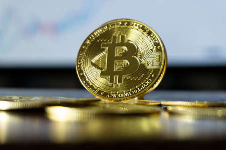 Bitcoin BTC Cryptocurrency Coins. Stock Market Conceptの写真素材