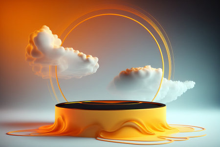 Abstract background smoke pedestal for product presentation, water orange podium product displayの素材