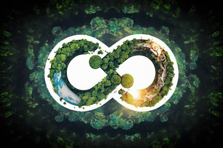 Circular economy icon. The concept of eternity, endless and unlimited, circular economy for future growth of business and environmentの素材