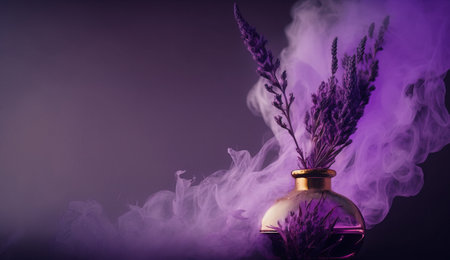 Close up lavender with scent perfume smokeの素材
