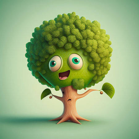 Cute Cartoon Green Summer Tree Characterの素材