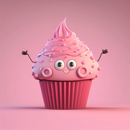 Cute Pink Cupcake Characterの素材