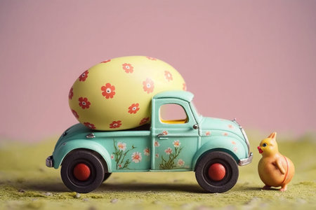 Easter egg on toy car beautifulの素材