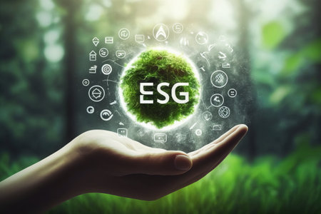 ESG icon concept in the hand for environmentalの素材