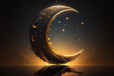 Illustration of a Golden crescent at dark backgroundの素材