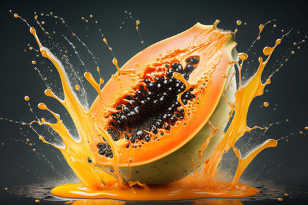 illustration of fresh papaya fruit with water splashの素材