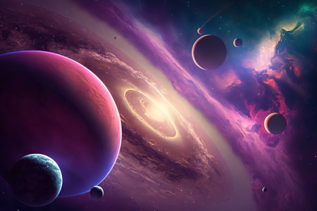 planets and of star vortex storm in galaxy space pink violet colorsの素材
