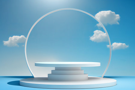 Product display podium with blue skyの素材
