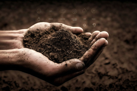 soil in hands for check the quality of the soil for control soil quality before seed plantの素材